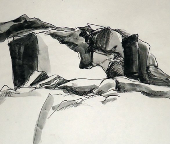 Rocks (northern Sudan), Iman Shaggag 1995,  pen & brush using ink on paper
