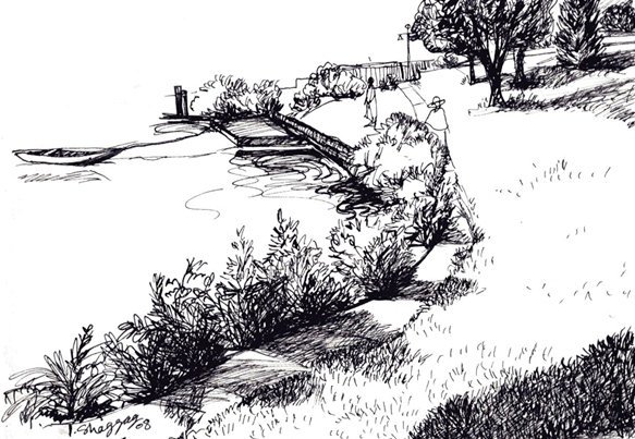 At the Schuylkill river Philadelphia, Pennsylvania US, Iman Shaggag 2008, pen & ink on paper