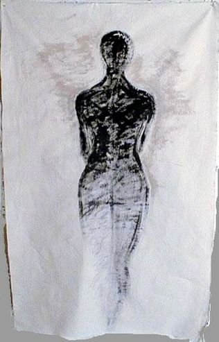 Protest (back), by Iman Shaggag, 2004, Acrylic on cloth 39 x 61 inch (99 x 155 cm)