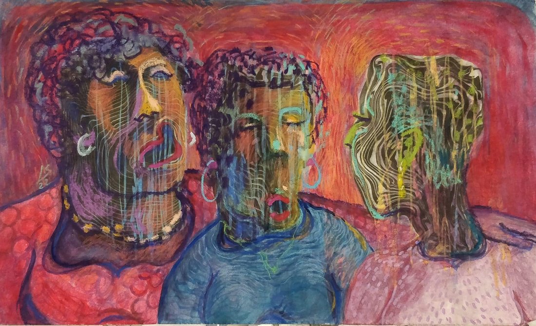 On women solidarity, 2022, mixed media on Japanese kozo paper, 42*24cm