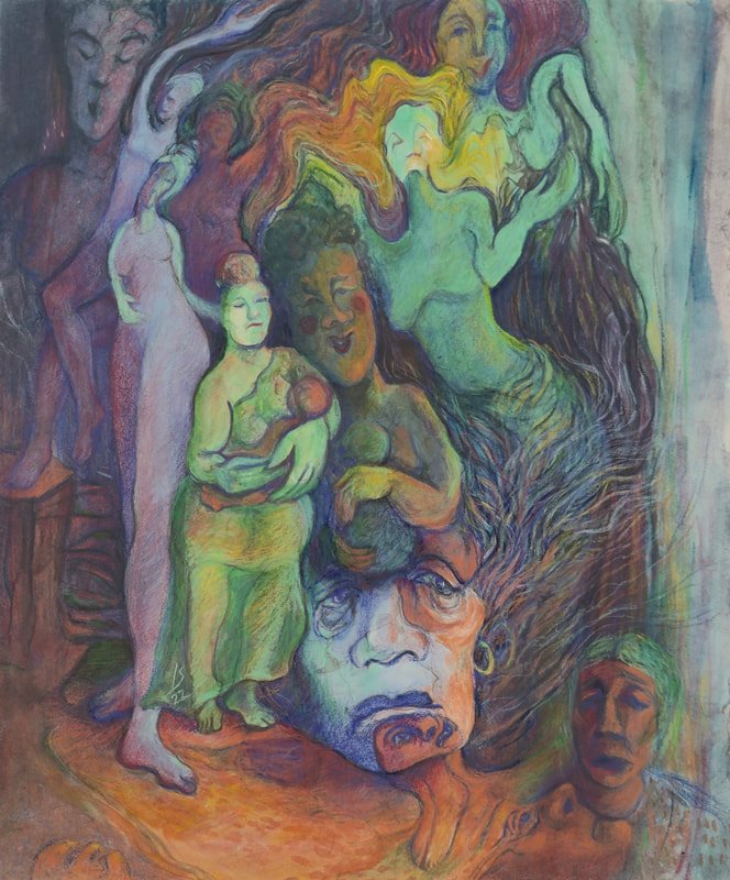 Generations of women, 2022, mixed media on Japanese kozo paper, 52x42cm