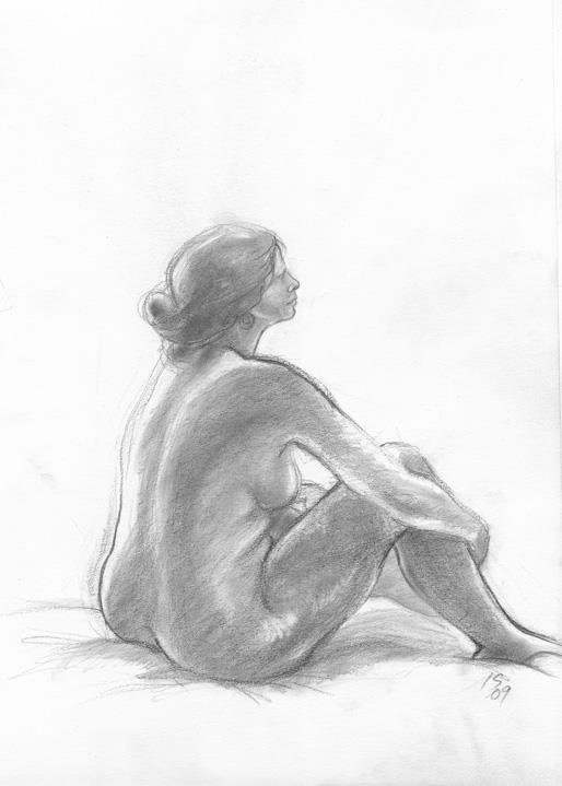 Nude model, Iman Shaggag, 2009, pencil & graphite powder on paper, Philadelphia, PA
